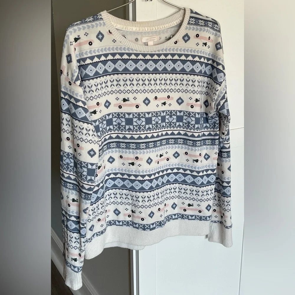 Lauren Conrad Intimates Long Sleeve Top Blue White Pink Design Women’s XS